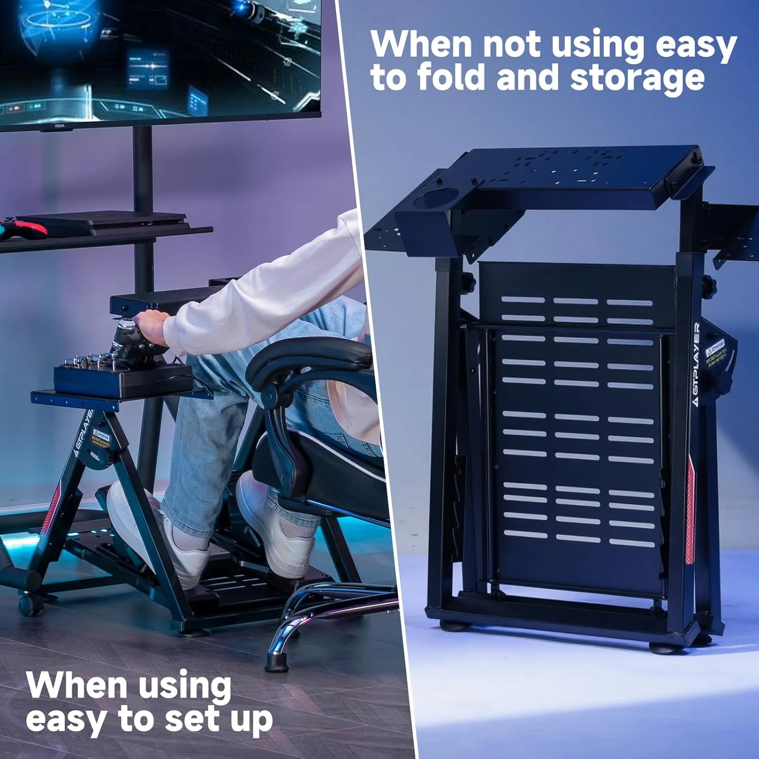 GTPLAYER Flight & Racing Simulator Stand, Foldable Gaming Cockpit Compatible with Logitech, Thrustmaster, PXN Wheels & Flight Joysticks, Black view 7