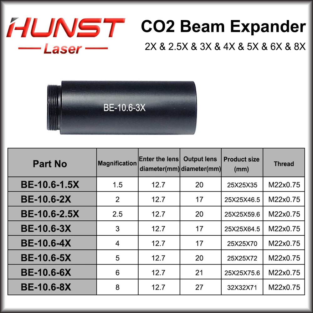 Hunst CO2 10600nm شعاع الليزر المتوسع 2X 2.5X 3X 4X نسبة التوسع M22 * 0.75 بصريات العدسة لآلة الوسم بالليزر CO2 #3