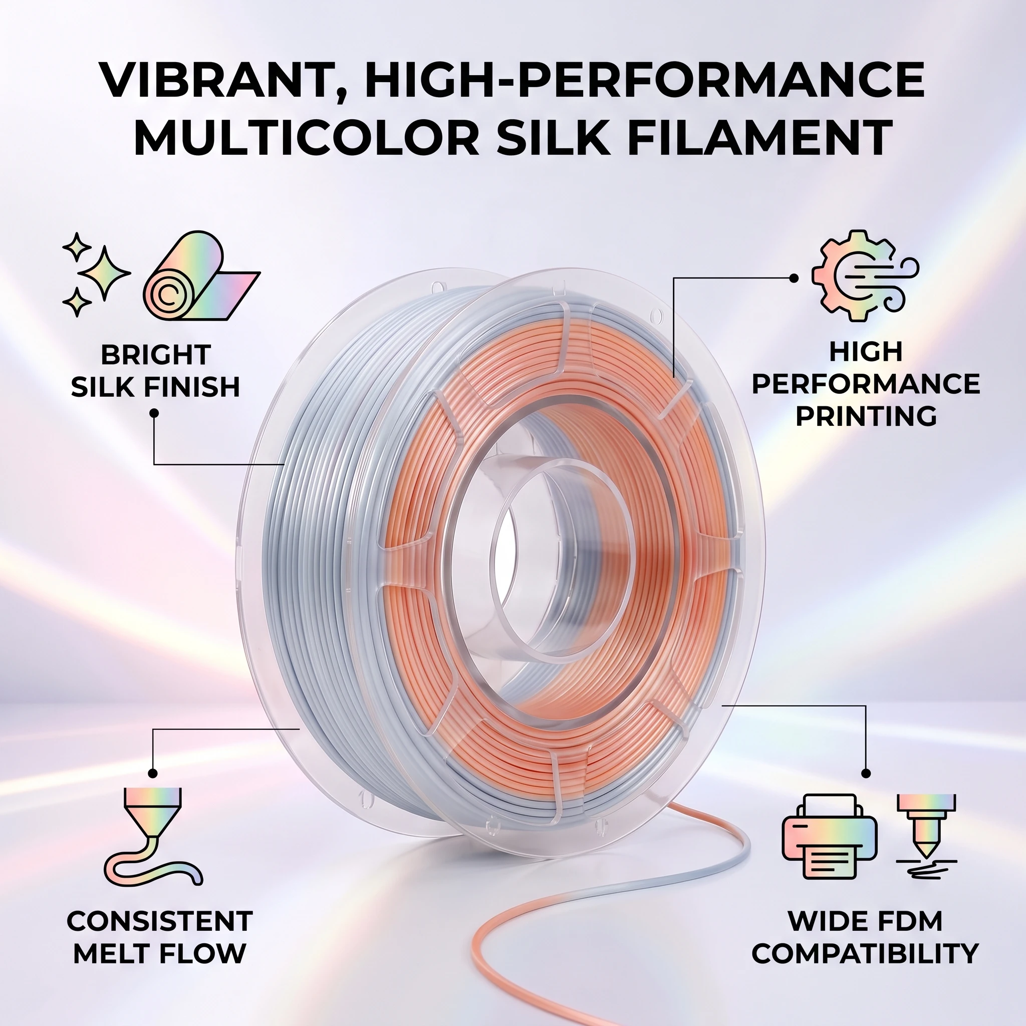 Silk Dragon Palace PLA 1.75mm 250g Shiny Color‑Change 3D Printer Filament, Multicolor Shiny Smooth Transition, Neatly Wound 250g
