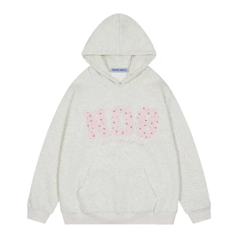 Damskie bluzy z kapturem oversize z grafiką, haftowane kwiaty w stylu Y2K, nadruk z numerami, bluza wkładana przez głowę, unisex