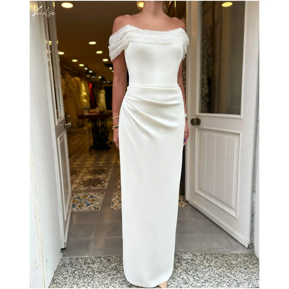 Kobe White Off the Shoulder Sheath Prom Dresses Floor-Length Elegant Customized Evening Dresses Sheath فستان سهرة نسائي