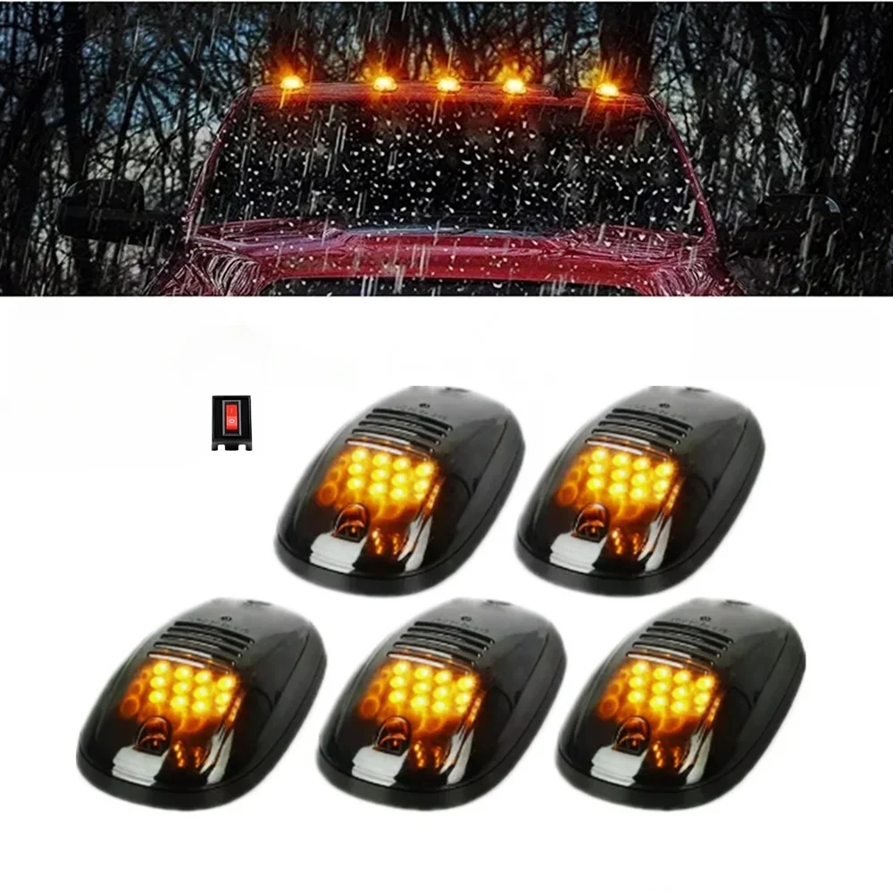 5PCS Przydymione światło obrysowe do kabiny samochodowej 12LED do ciężarówki SUV Off Road Cab Roof Running Marker Lights 12V Uniwersalny biały żółty — 2