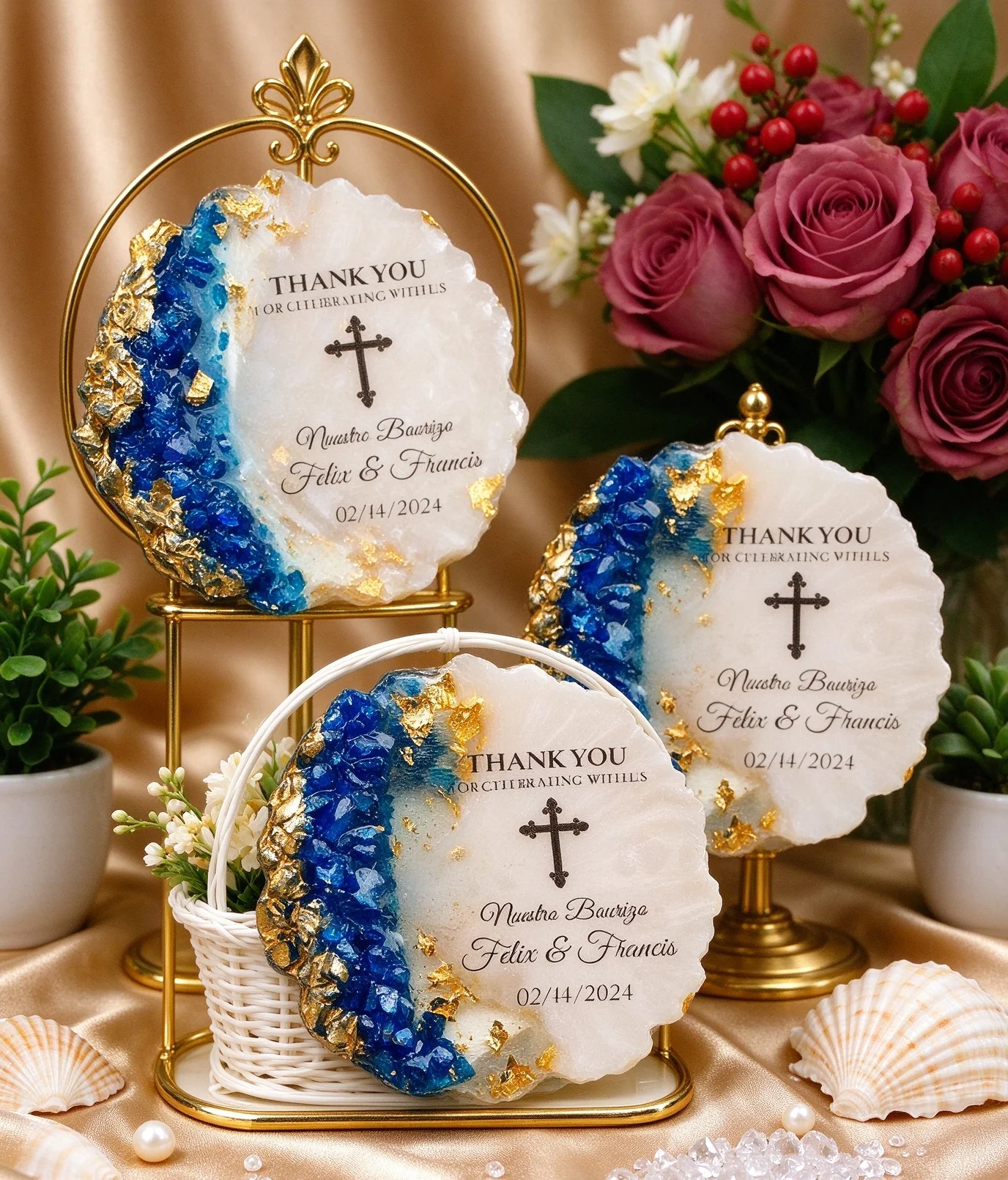 Personalized Gold Flake Epoxy Fridge Magnets, Wedding Favors, Bridal Shower & Engagement Gifts for Guests