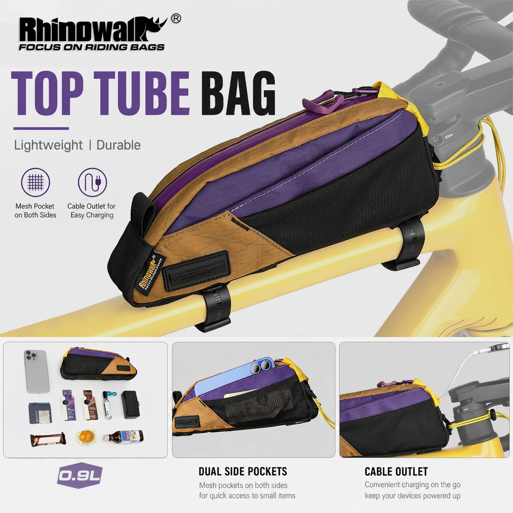 Rhinowalk 0.9L Bike Top Tube Bag Multi-Pocket Bicycle Frame Bag With Cable Port Strap Or Bolt Mount For MTB Road Cycling