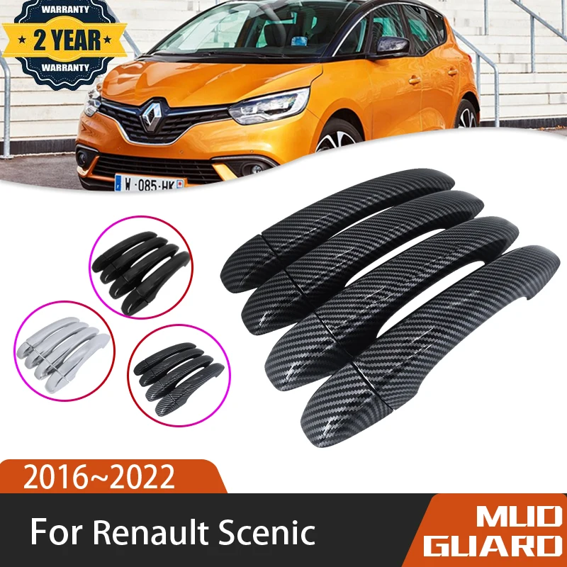 

Anti-scratch Black Carbon Fiber Exterior For Renault Scenic 2016~2022 Auto Door Handle Cover Stickers Trim Set Car Accessories