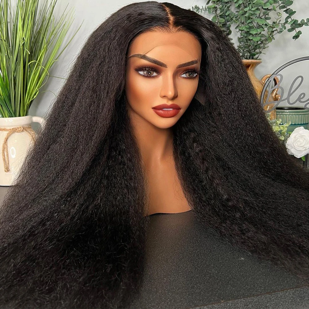 

400% High Density Kinky Straight Human Hair Wigs Raw Virgin Hair Glueless 13x4 Lace Front Wig for Women Pre Plucked Hairline