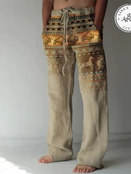 Men's Vintage Casual Pants Ethnic Print Loose Fit Lightweight Breathable/Summer Travel Beach Holiday Comfortable Elastic Waist