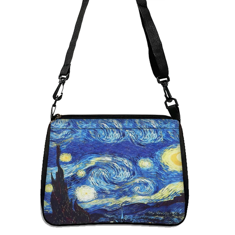 Van Gogh\'s Retro Starry Sky Painting Double-sided Printed Shoulder Bag, Women\'s Art Handbag Casual Crossbody Bag 5.21
