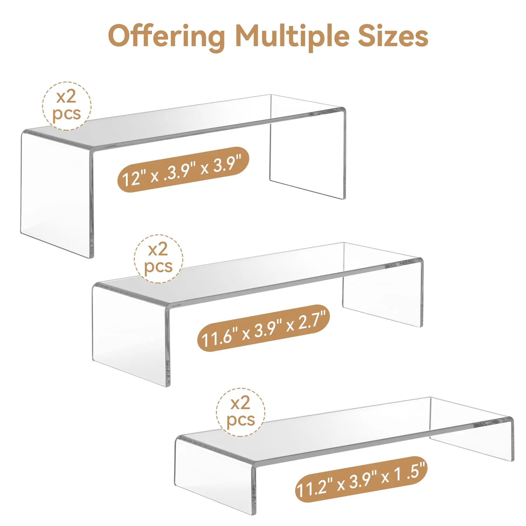 Large Acrylic Display Risers, 2 Sets Clear Rectangular Showcase Collectibles Display Shelf, Desktop Risers Display Stand for Organize And Decoration