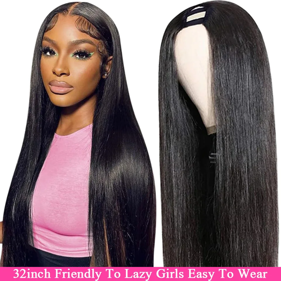 

Straight Half Wigs Human Hair Ready To Wear 32inch U Part Straight Human Hair Wigs No Leave Out No Glue U Shaped Wigs For Women