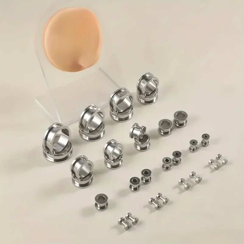 2 stuks 1,2-20 mm roestvrijstalen katrol oor expander voor mannen, dubbel uitlopende tunnel oorbellen, body piercing sieraden unisex - afbeelding 2