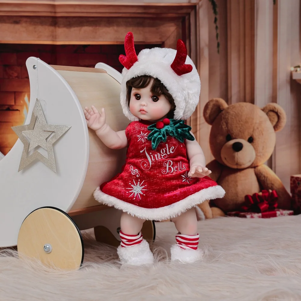 Navidad nuevo trébolay 18 pulgadas cuerpo completo vinilo realista Reborn Baby Doll Original realista ciervo felpa conjunto vinilo muñeca chico regalo