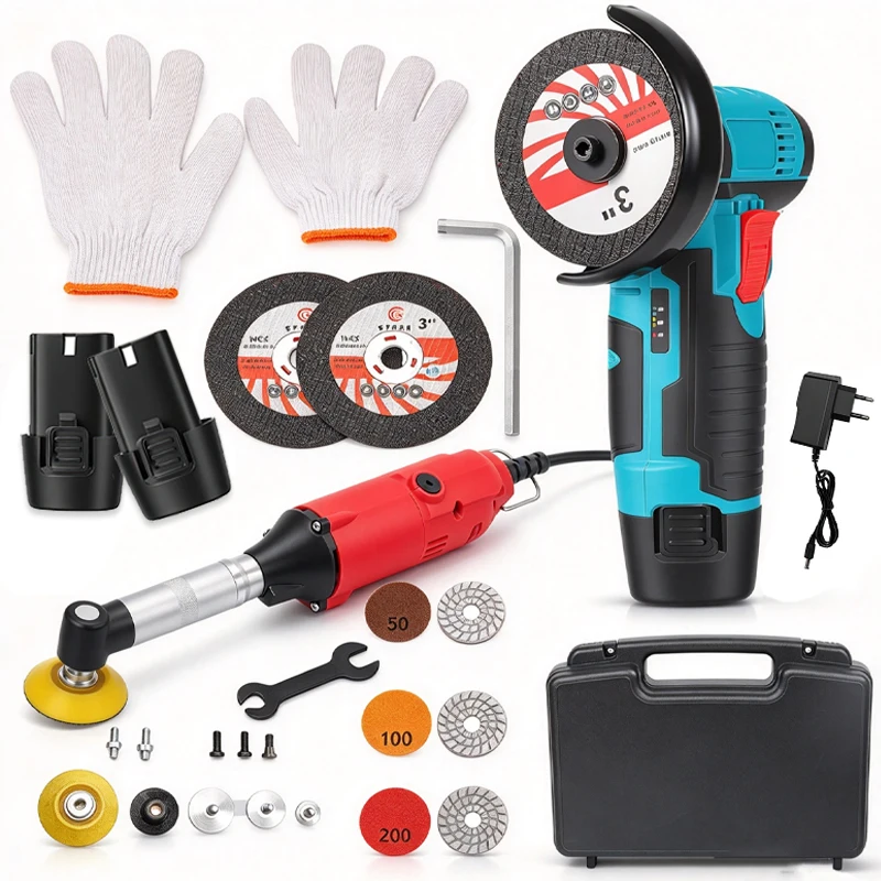 Keramikfliesen-Schleifwerkzeug 380W Elektrischer Geradschleifer 6 variable Geschwindigkeiten + 12V Akku-Winkelschleifer 19500RPM Mini-Polier- und Schneidemaschine Schleifer Schleifmaschine Polierer