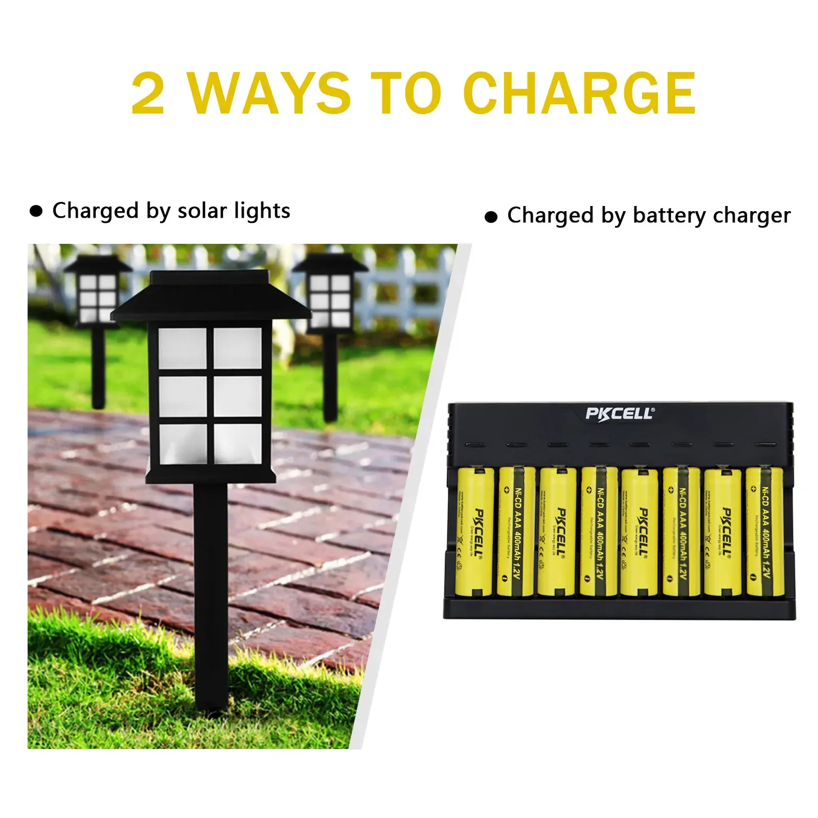 PKcell 20PC AA 600mah 1.2V NI-CD Rechargeable Batteries NI CD 1.2 v Button Top Battery Uses For Outdoor Solar Lights