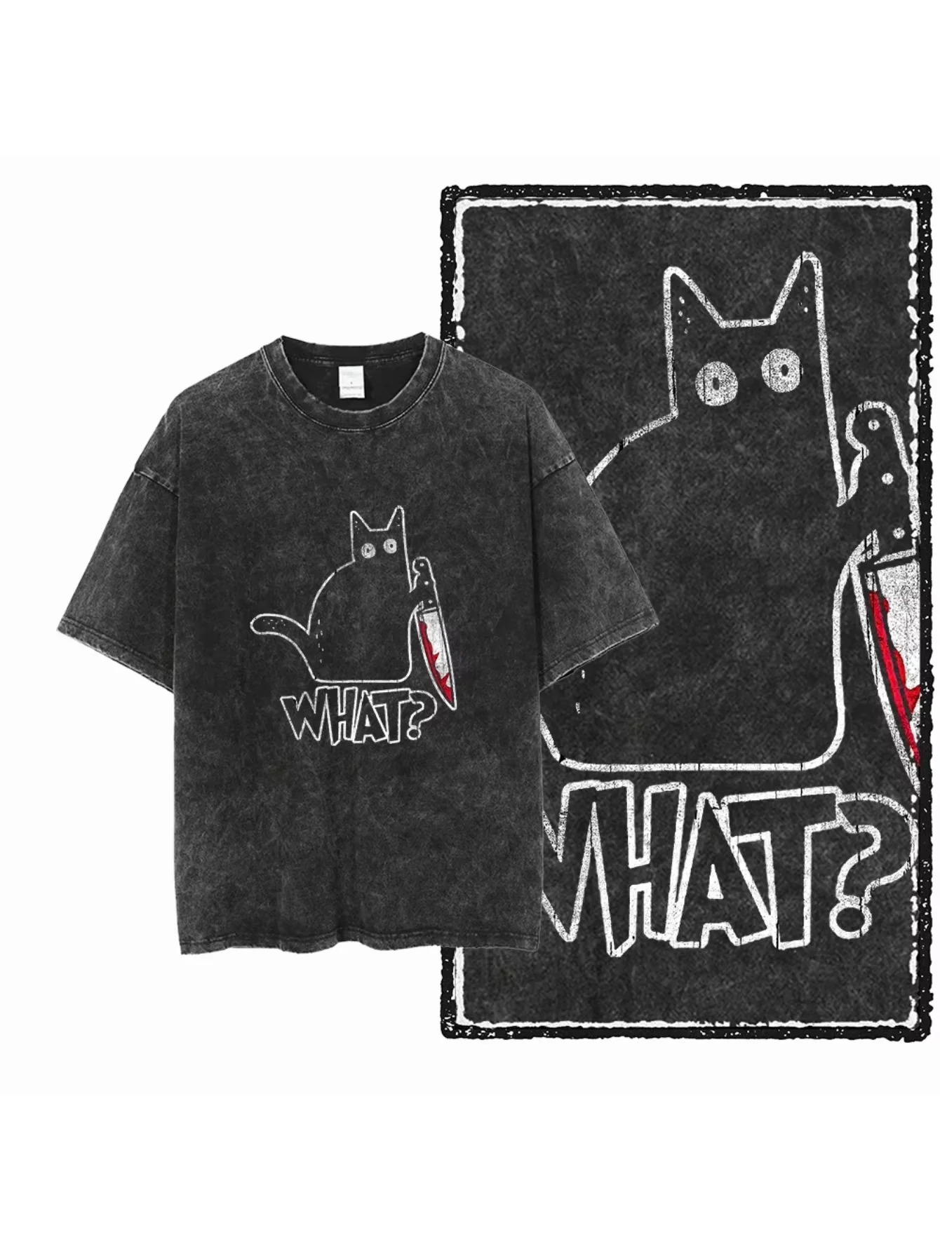 cat Printed Cotton Acid Washed Exclusive Graphic Uni T Shirt Cool Streetwear Men Tshirts Big Size Tee for men