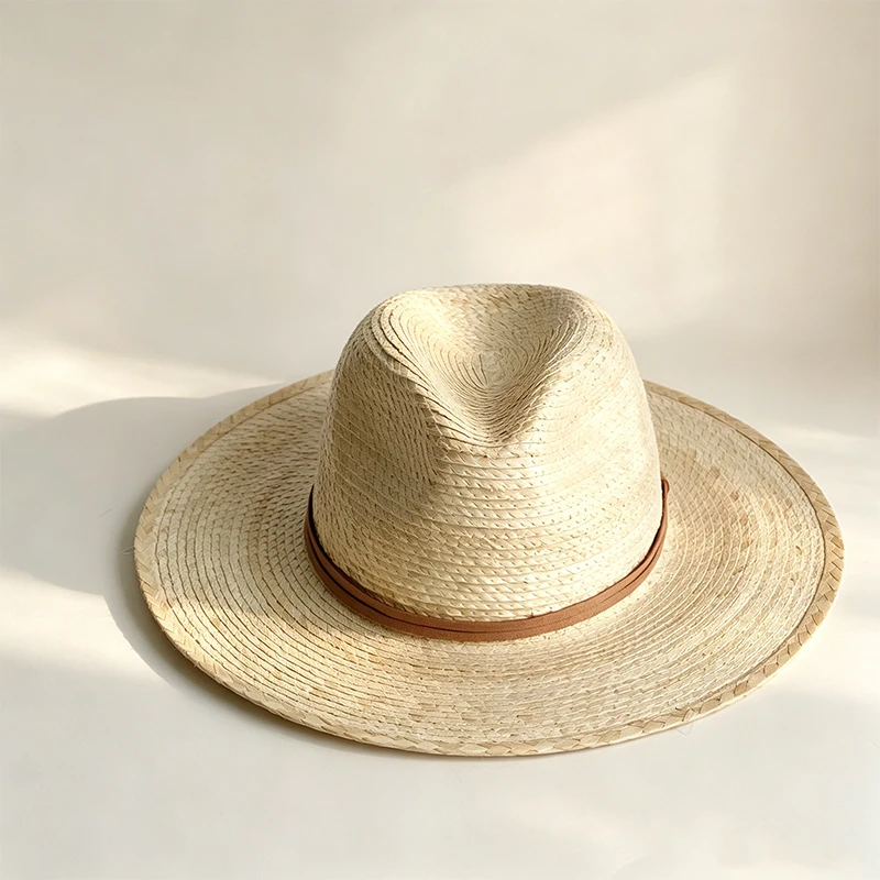 

Handwoven Natural Palm Straw Fedora Hat Casual Outdoor Travel Sun Hat for Men WomenWide Brim Sun Protection Beach Fedora Hat