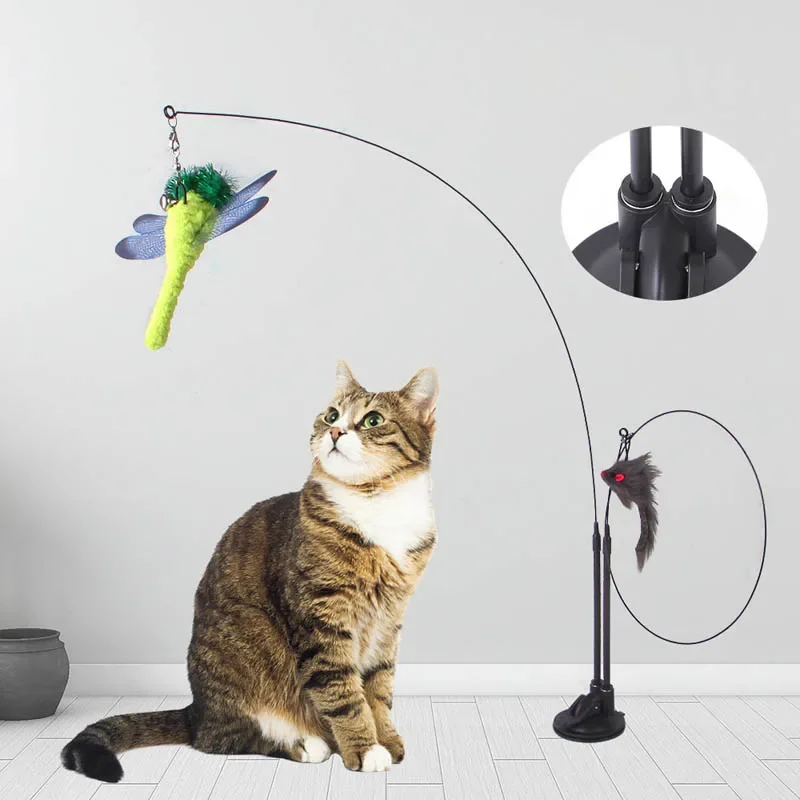 Jouets amusants pour chat, ventouse à Double tête, bâton Teaser pour chat, jouet interactif amovible, souris, cloche en plumes, fournitures pour animaux de compagnie