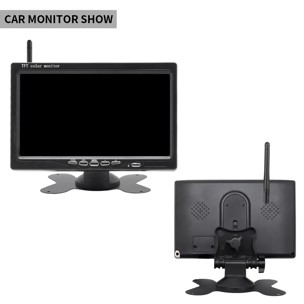 7 Inch Wireless HD Car Monitor with Night Vision Rear View Camera for Truck Bus RV Trailer Excavator 12V-24V System Waterproof