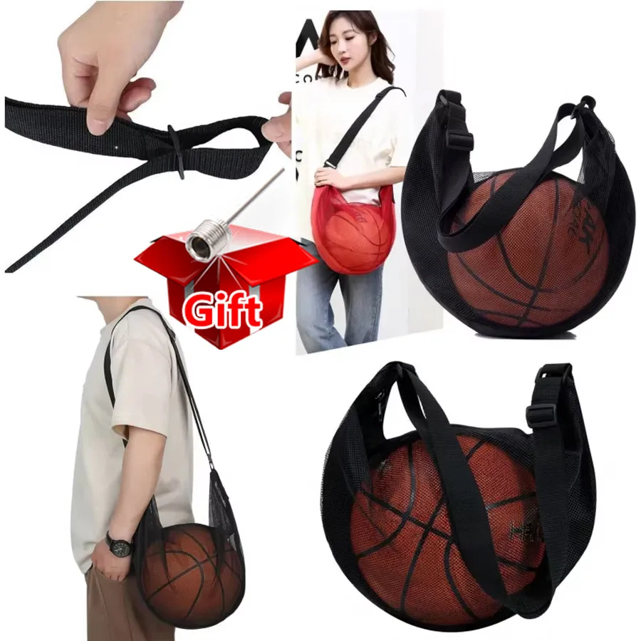 2/1Pcs Tear Resistant Mesh Single Ball Storage Bag with Gift, Zipper Adjustable Crossbody Strap for Size7 Basketball Soccer etc. image 5