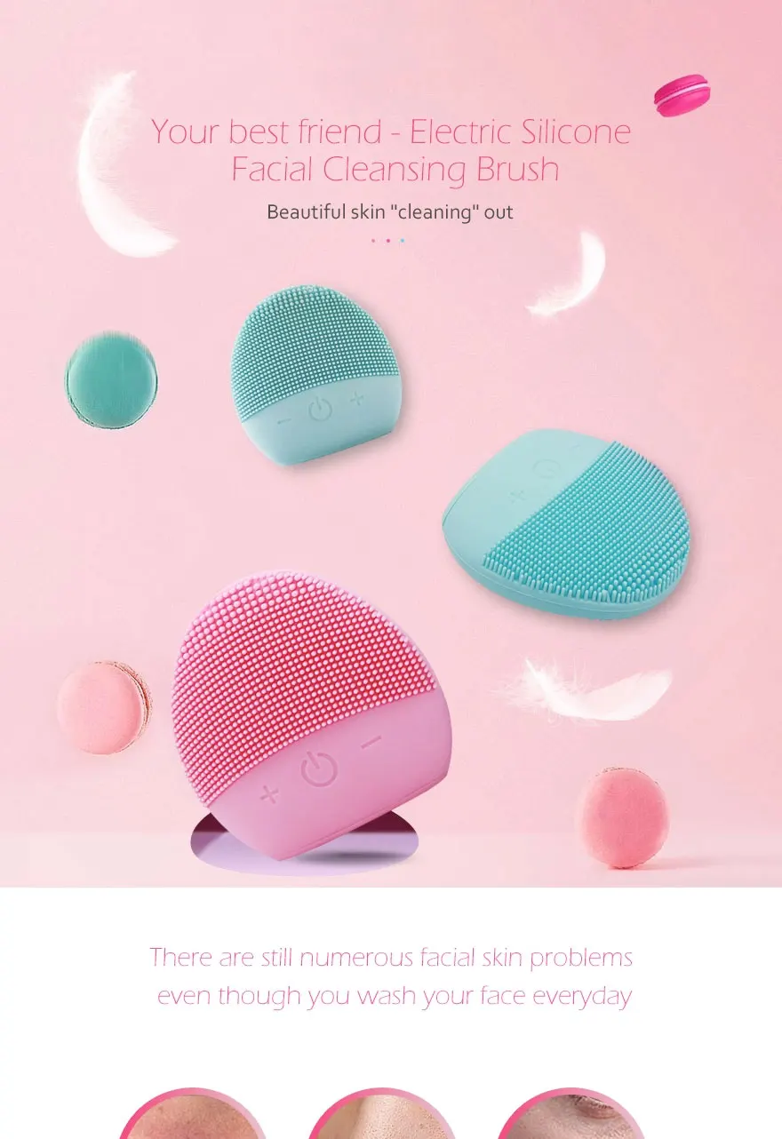 Mlike Beauty Facial Cleansing Brush Face Skin Care Tools Waterproof Silicone Electric Sonic Cleanser Facial