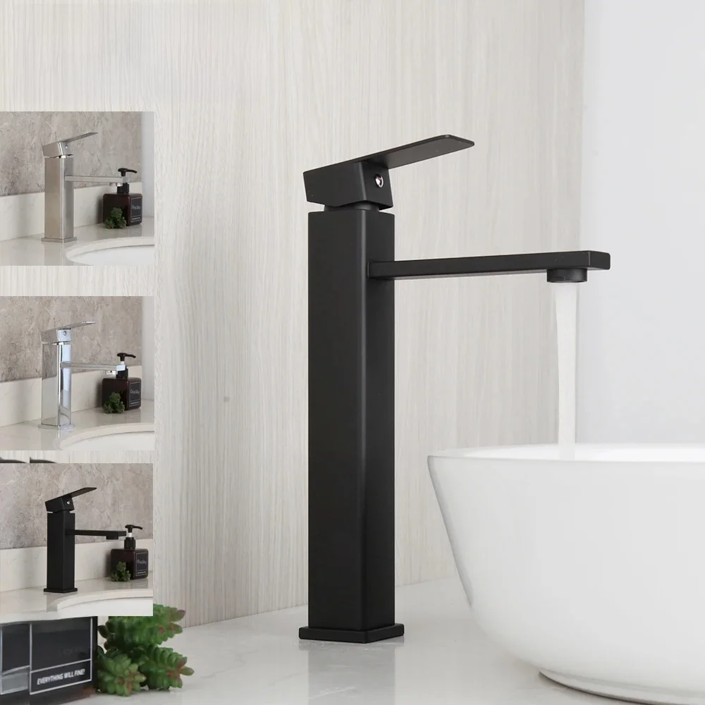 ZAPbagBlack-Robinet de Lavabo à Poignée Unique, Finition Chromée, Carré, HOToilet, Monté sur le Pont