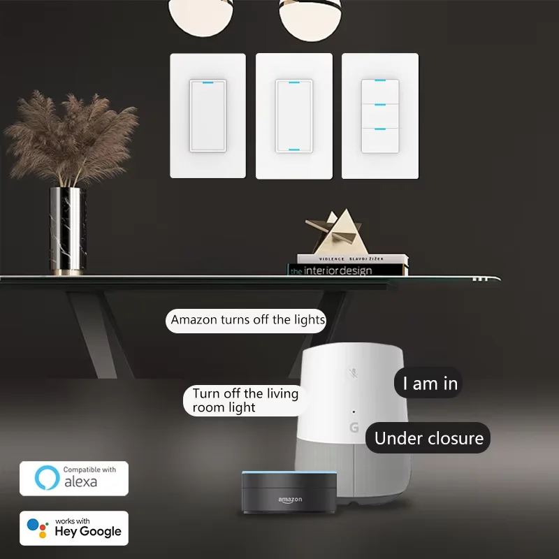 Tuya Wi-Fi Smart Touch Light Switch US Single Pole Panel Switch Support Alexa Google Home Timer Function Neutral Wire Required