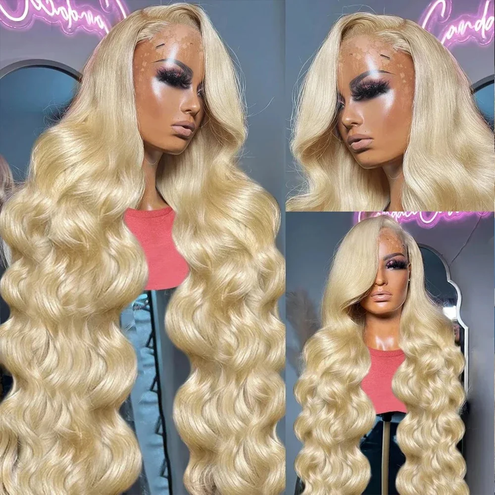 Body Wave Blonde Wig 13x4 HD Lace Frontal Wig 613 Human Hair Wigs Preplucked 34 Inches 613 Colored Lace Front Wig 180% Density