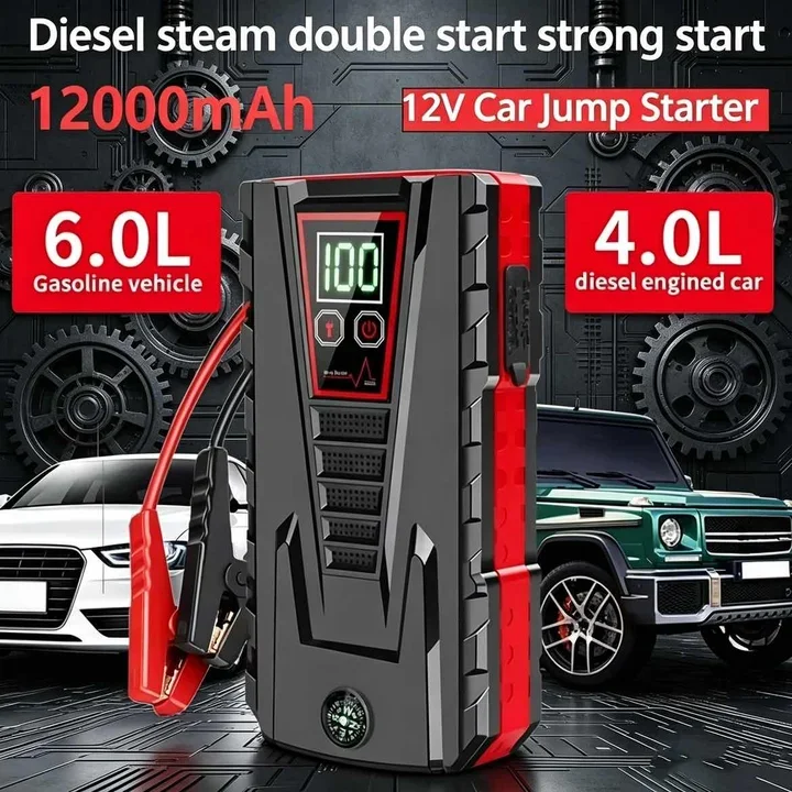 12V Auto-Startgerät mit LED-Licht, Starthilfe-Powerbank, Autobatterie-Booster-Starter für Autobatterie-Booster