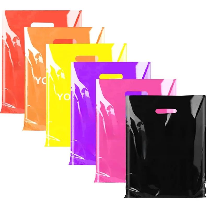 100 Stuks Aangepaste Logo Kleur Boodschappentas Met Handvat Plastic Gift Bag Zakelijke Klant Plastic Zak (exclusief printkosten) - afbeelding 2