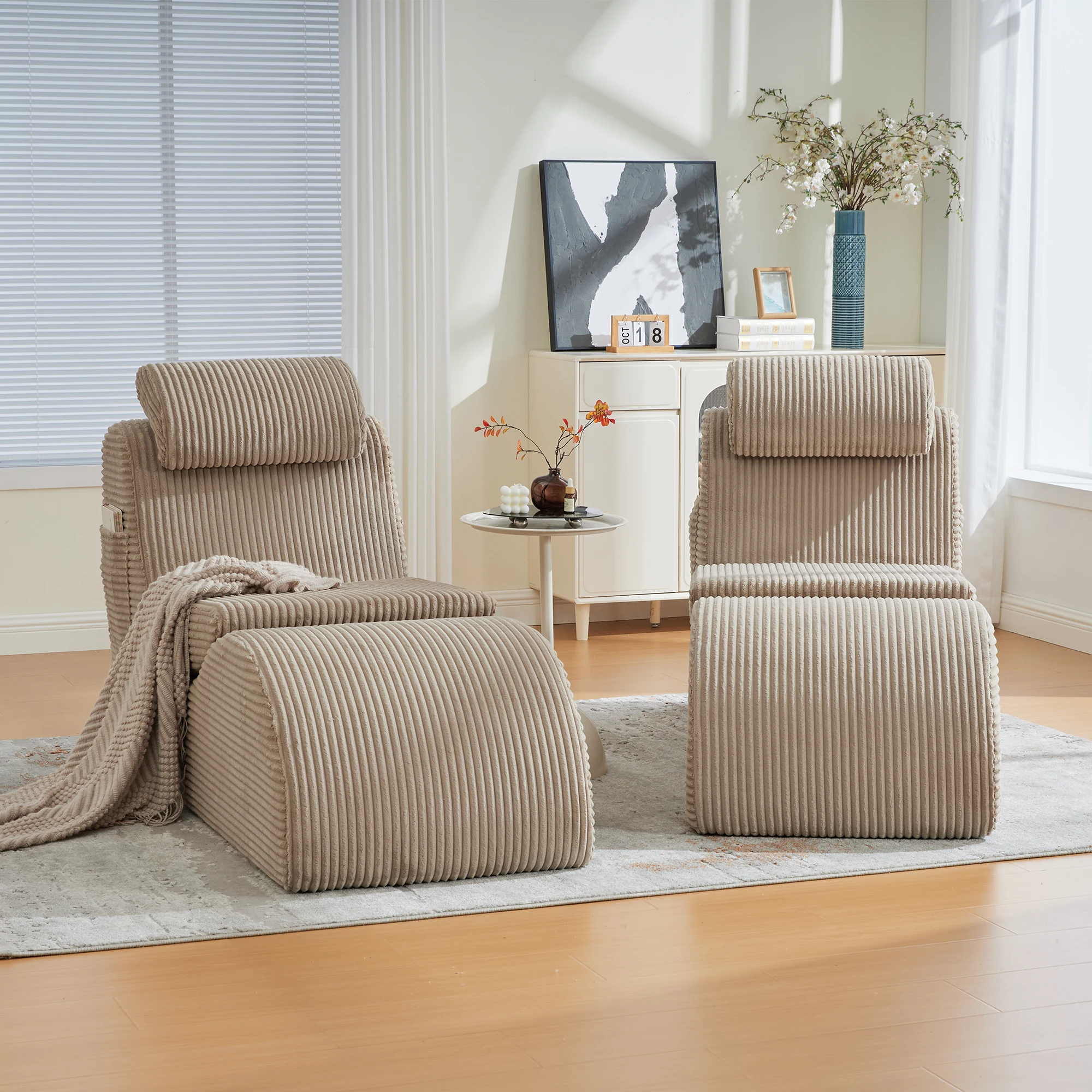 Chaise longue ergonomique en velours côtelé, canapé paresseux, coussin de siège amovible et appui-tête réglable, fauteuil inclinable en mousse haute densité, chaise longue individuelle d'intérieur pour chambre à coucher, salon, lecture, jeux, sieste, charge maximale 200 kg