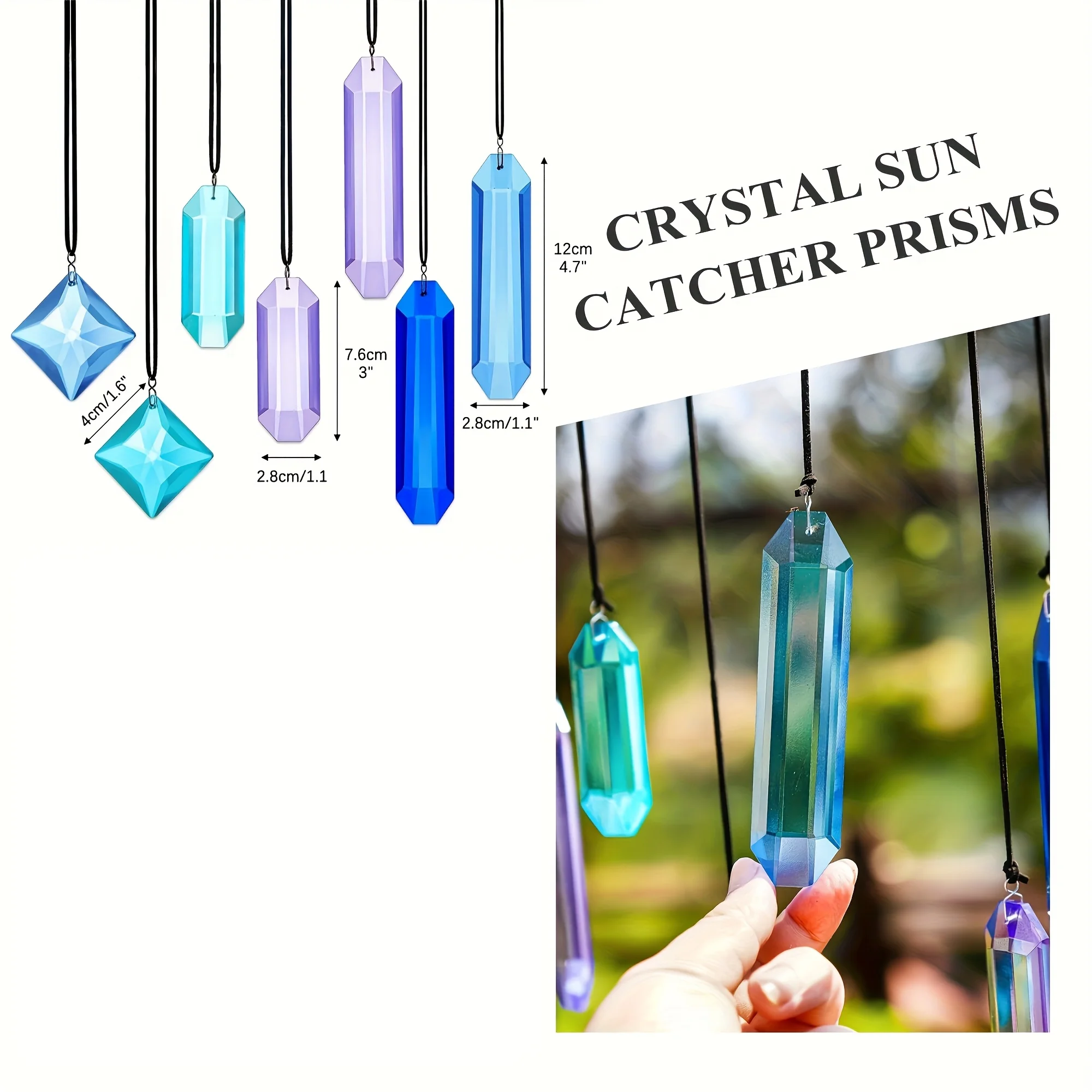 7Pcs Crystal Prism Suncatchers Blue Dream Rainbow Maker Hanging Pendants for Window Garden Christmas Tree Decor