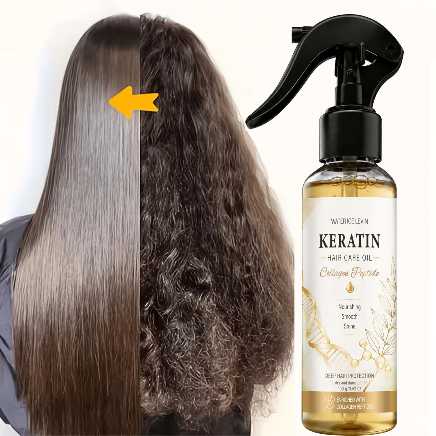 Water Ice Levin Keratin Hair Care Oil Collagen Peptide Nourishing Smoothing Shine Oil For Dry Damaged Hair Daily Protection 100g