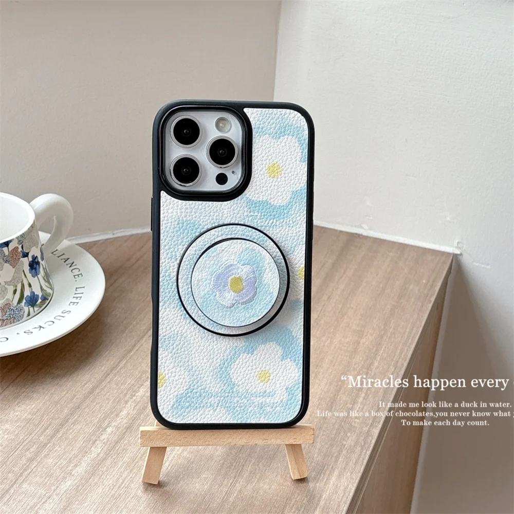 

New minimalist floral small fresh protective case with FRO magnetic bracket, suitable for iPhone 17/13/14/15/16 Pro Max anti dro