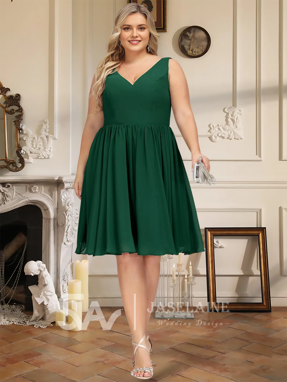 高級 A ライン V ネックシフォンカクテルドレス女性のための 2025 ノースリーブ膝丈イブニングパーティードレスウエディングウェディングドレス