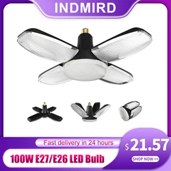Bombilla LED plegable para el hogar, lámpara de sincronización con aspas de ventilador, AC85-265V, 100W, E27