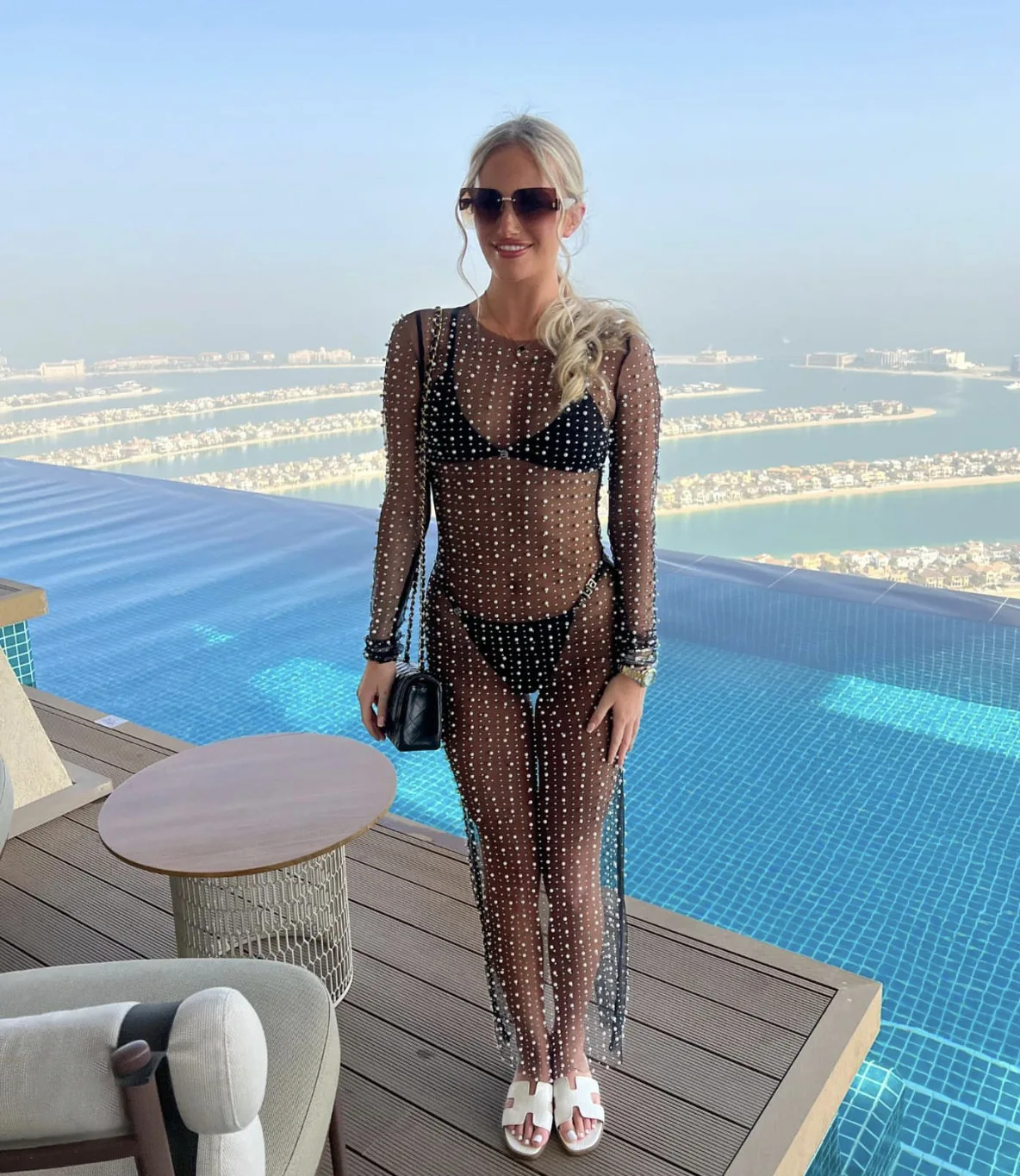 Vestido de malla de diamantes de imitación para mujer, vestido de cubierta de perlas de diamante, encubrimiento transparente Sexy para traje de baño, Bikini, traje de baño, ropa de playa