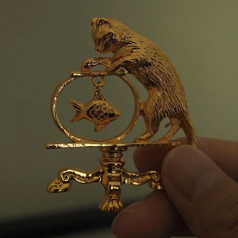Antike Schmuck Katze Vintage Angeln Brosche Persönlichkeit Vintage Marke Gold Überzogene