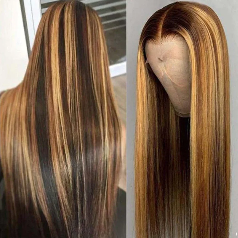 30 32 بوصة 300% الكثافة تسليط الضوء على شعر طبيعي مفرود الباروكات P4/27 أومبير براون اللون الشعر البرازيلي 13x4 13x6 HD الدانتيل الباروكات الأمامية #1