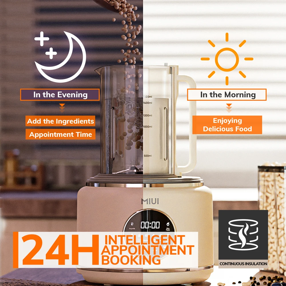 MIUI 1.5L Quiet Blender Low Noise Food Processor Soundproof Heat Milk Soup Quiet Smoothie Blender for Home Kitchen Self-Cleaning