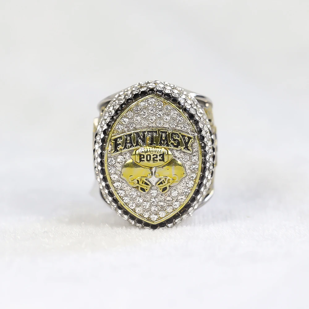 

2023 Massive Fantasy Football Championship Trophy Ring | Gold Silver Tone Plated Award for Fantasy Football League Winner