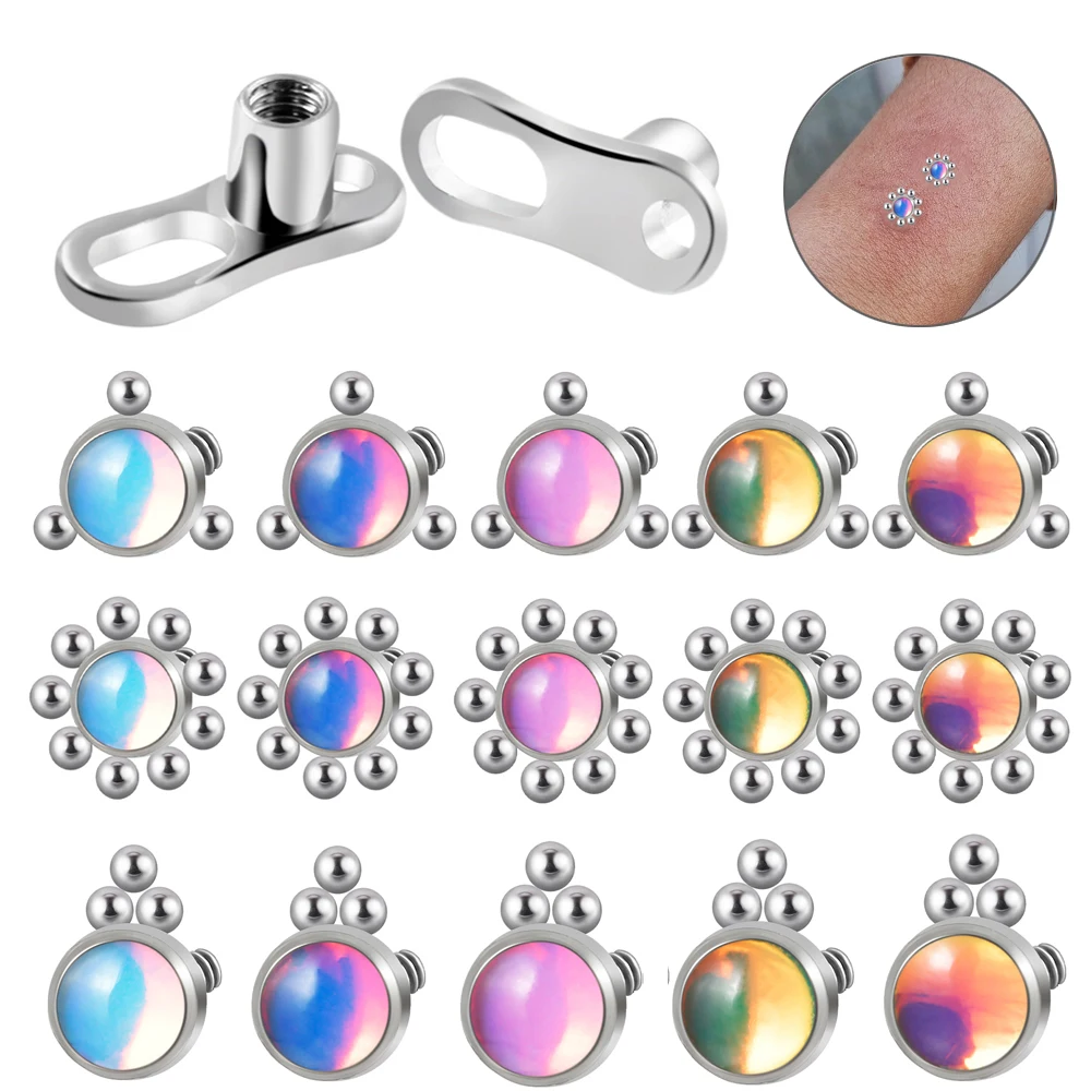 1Pc Surgical Steel Flash Film Gem Cluster Glitter Micro Dermal Anchor Skin Diver Surface Piercing With Base Body Jewelry