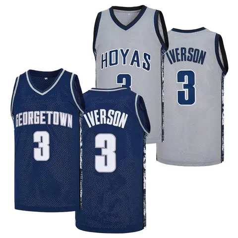Men's #3 Georgetown University Lverson Blue Gray Basketball Jersey, Letter Embroidered Retro Basketball Vest, Fan Gift
