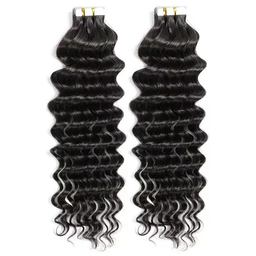 Tape In Hair Extensions Human Hair Deep Curly Tape Ins 20Pcs 50G/Pack Seamless Deep Wave Tape In Human Hair Extensions For Women