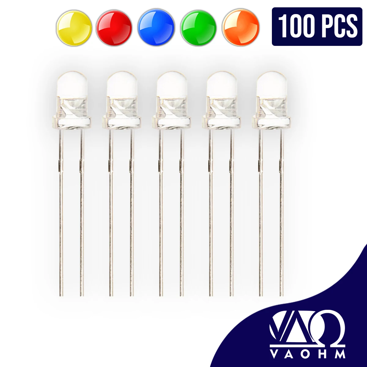 100PCS/LOT LED 3mm Water Clear  F3 Super Bright Light Emitting Diode Green Red White Yellow Blue Orange