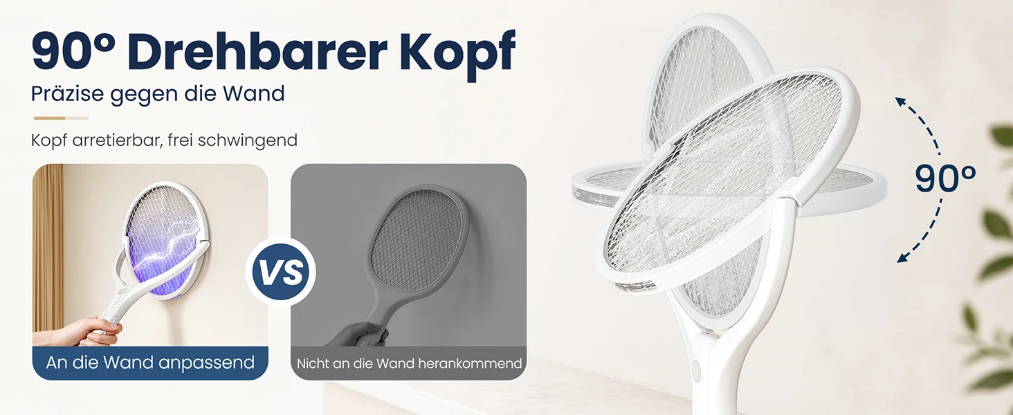 Fomyheard 4-in-1 Elektrische Mückenlampe: Faltbar und teleskopierbar (3000V), wiederaufladbarer Insektenvernichter mit UV-Lichtfalle, 1800mAh Akku, USB-C-Ladefunktion, für den Innen- und Außenbereich geeignet. – Detail 3