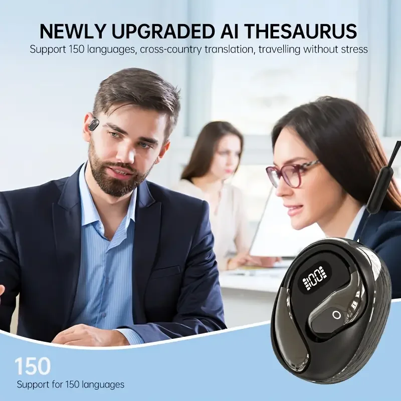 سماعة ترجمة جديدة لعام 2025 تعمل بالذكاء الاصطناعي في الوقت الحقيقي، شاشة طاقة LED، سماعة ترجمة 144 لغة، منفذ شحن من النوع C