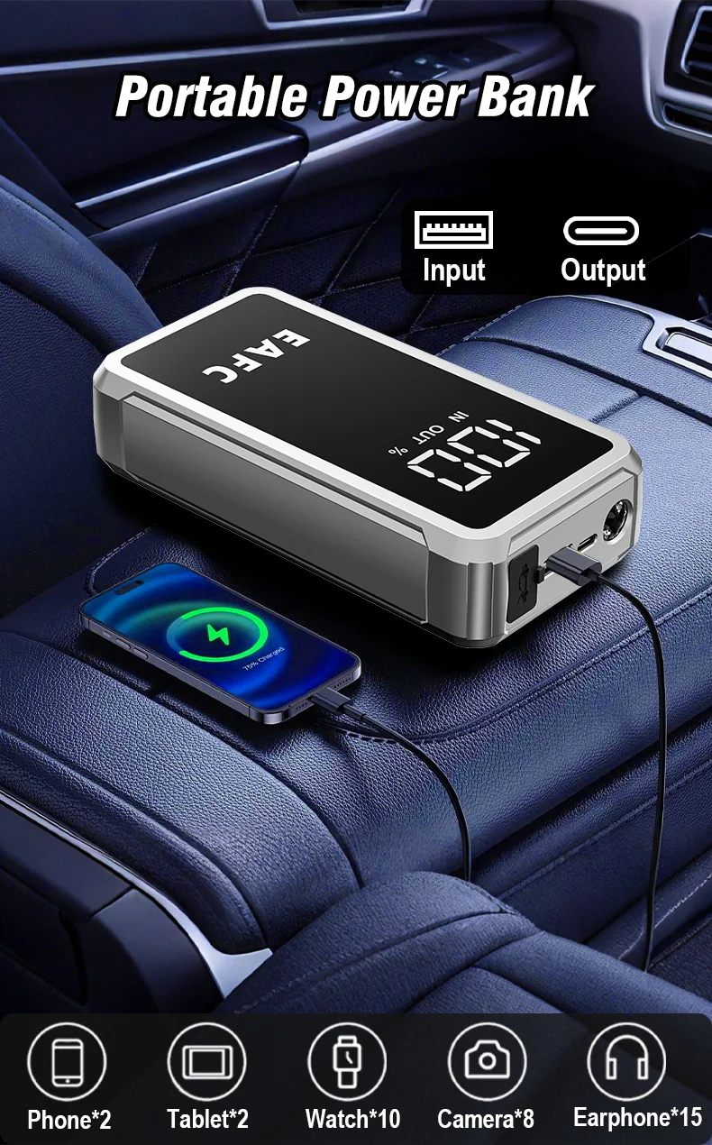 Eafc 4000A 12V Auto-Starthilfe mit LCD-Bildschirm, Hochleistungs-Powerbank, Tragbares Booster-Ladegerät, Leistungsstarkes Batterie-Startgerät – Detail 4