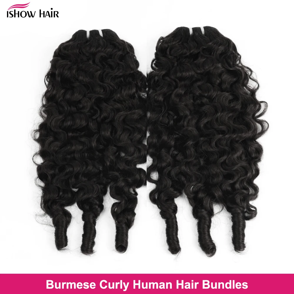 Ishow 12A Grade Burmese Curly Bundles Unpossessed Raw Human Hair Bundles 1/3/4 Pcs Curly Virgin Human Hair Extensions For Women