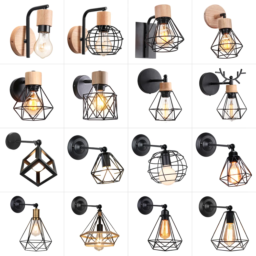 

Retro Loft Wall Lamp Lampshade American Iron Wall Lights Vintage Cage Wall Sconce Modern for Bedroom Living Room Indoor Lighting