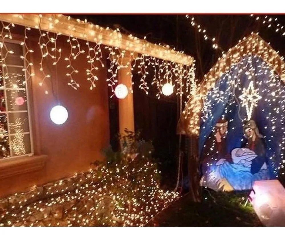 Pisca Pisca Cascata Iluminação de Natal 200 LEDs 5 Metros 8 Funções Branco Quente 220V Decoração de Natal